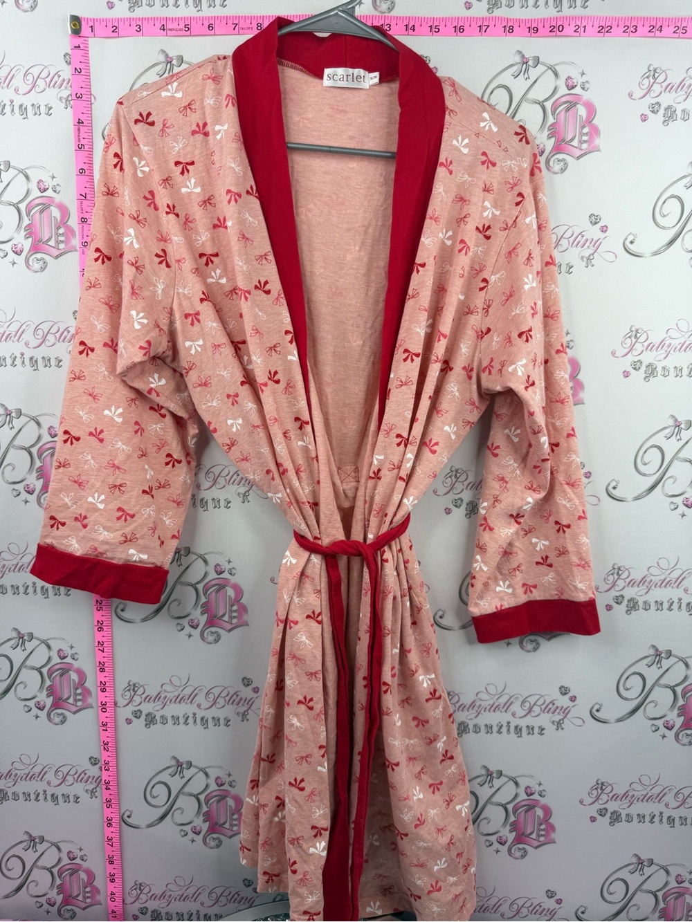 Scarlett robe ribbons 🎀 bows white Pink and Red Floral Tie-Waist Robe